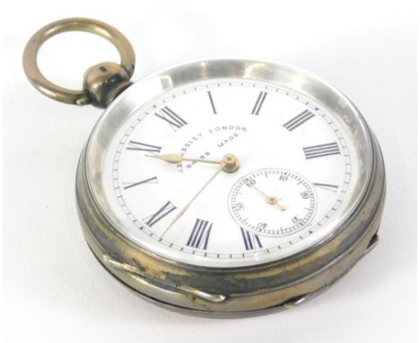 An early 20thC open faced pocket watch, the engine turned case with vacant cartouche, marked 0935, with 12cm diameter Roman n