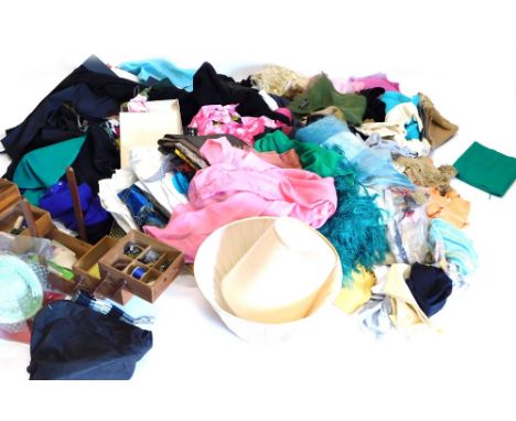 Various ladies fashion items, quantity of linen, lamp shades, cotton, jackets, evening ware, various other fashion accessorie