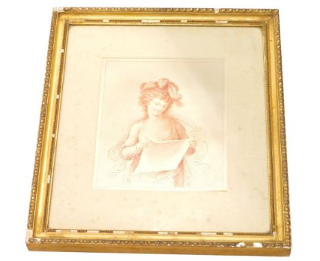 After Cipriani. Portrait of a lady, sepia printed on silk, 25cm x 20cm.