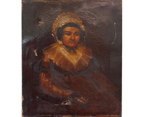 19thC Dutch School. Portrait of a lady, wearing bonnet, oil on canvas, unsigned, 36cm x 31cm. 