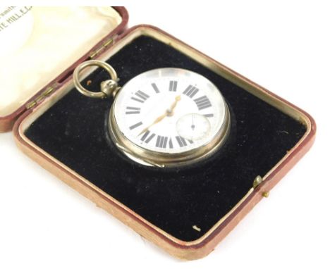 A Victorian silver open faced pocket watch, with 12cm diameter Roman Numeric dial marked Improved Patent, with subsidiary Ara