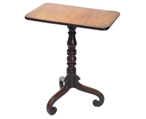 A 19thC mahogany occasional table, the rectangular top on a turned column and tripod base, 73cm high, 59cm wide. 