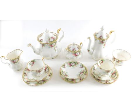 A Royal Albert Celebration pattern part service, to include coffee pot, 24cm high, teapot, three plates, two cups, three sauc