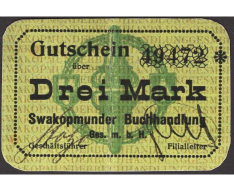 Swakopmunder Buchhandlung, German South West Africa, 3 Mark, 1916, serial number 49472, manuscript signatures below, very fin