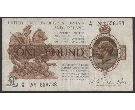 ERROR: Treasury Series, Warren Fisher, £1, 30 September 1919, serial number R/95 556788, with ink transfer error on reverse, 