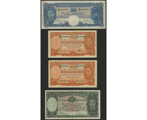 Commonwealth of Australia, 10 Shillings (2), ND (1949 and 1952), prefixes A/31 and B/26, Coombs and Watt, and Coombs and Wils