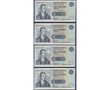 Clydesdale Bank PLC, commemorative £5 (4), 21 July 1996, serial numbers R/B 0000034, R/B 1000034, R/B 2000034 and R/B 3000034
