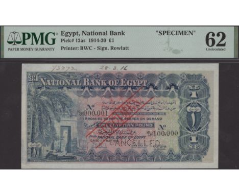 National Bank of Egypt, a printers archival specimen £1, 10 11 May 1916, serial number R/36 000001-R/36 100000, perforated CA