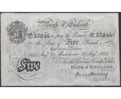 Bank of England, Ernest M. Harvey, £5, Manchester, 23 August 1924, serial number 226/U 37245, very fine  EPM B209af £360-£400