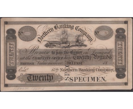 Northern Banking Company, specimen £20, 18-, no signature or serial number, black SPECIMEN stamps, pencil annotations, light 