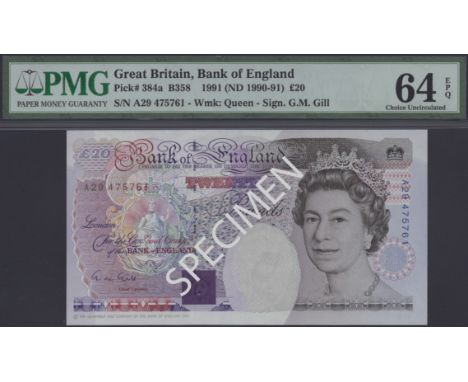 Bank of England, George M. Gill, £20, 5 June 1991, serial number A29 475761, in PMG holder 64 EPQ, choice uncirculated EPM B3