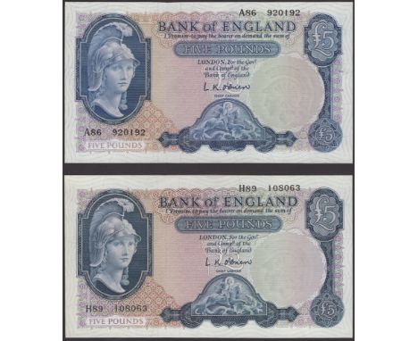 Bank of England, Leslie K. O’Brien, £5 (2), 21 February 1957/12 July 1961, serial numbers A88 920192 and H89 108063, first un