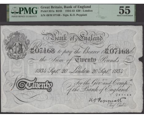 Bank of England, Kenneth O. Peppiatt, £20, London, 20 September 1934, serial number 49/M 07168, pinholes, in PMG holder 55, a