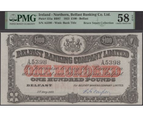 Belfast Banking Company Limited, £100, 3 May 1923, serial number A5398, manuscript Taylor signature, in PMG holder 58 EPQ, ch