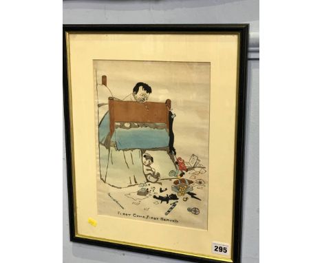 Jennie Watson, watercolour, signed, 'First come first served', 30cm x 22cm