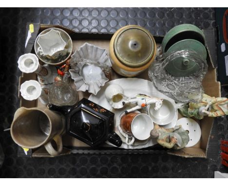 Box of China and Glassware - Hunting Ornaments etc 