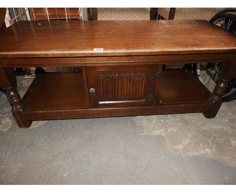 Oak Coffee Table with Cupboard and Shelf Under 