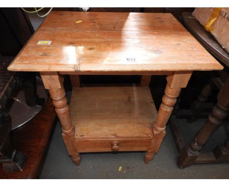 Small Pine Table with Shelf and Drawer under 