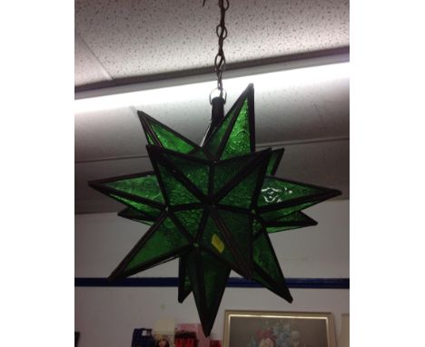 Vintage Green Glass Star Ceiling Light with Ceiling Hook 