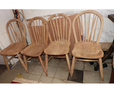 Set 4x Pine Stick Back Dining Chairs 