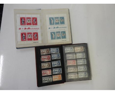 2x Stamp Albums - 25th Anniversary of Coronation (1953) in Commonwealth Mini Sheets and 1946 Victory Issue 
