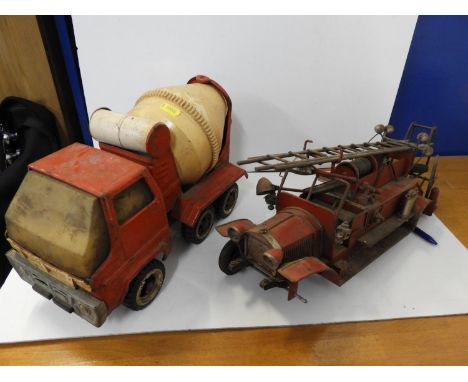 Vintage Toy Truck and Fire Engine 