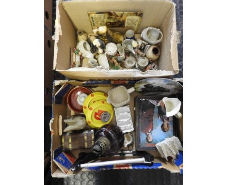 2x Boxes of Misc - China Ornaments Etc to include a Glass Oil Lamp Base 