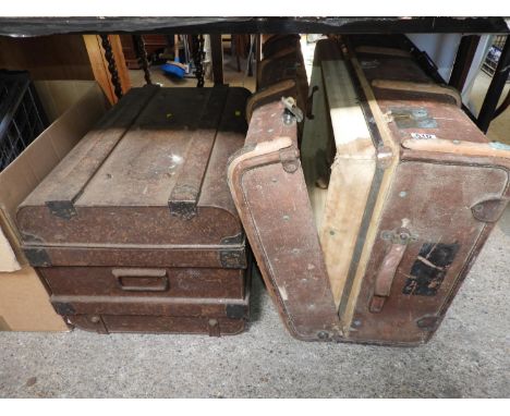 Wood Bound Steamer Trunk and Vintage Metal Trunk 