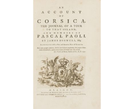 Boswell (James) An Account of Corsica, the Journal of a Tour to that Island..., first edition, half-title, engraved title-vig