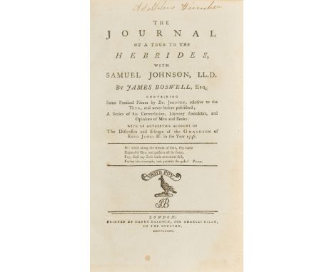 Boswell (James) The Journal of a Tour to the Hebrides, with Samuel Johnson, Ll.D., first edition, with I5, Q7 & U6 all in sec