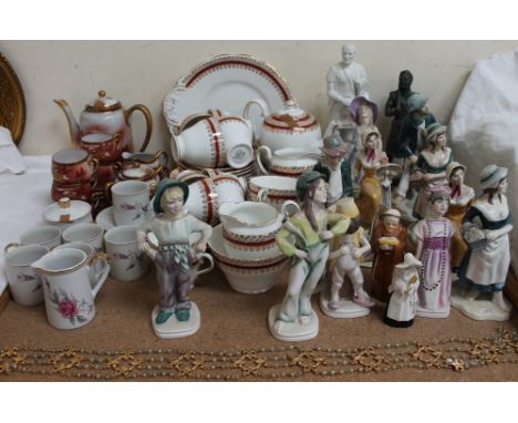 A Japanese part tea service together with other part tea sets, Welsh Crest figures, Royal Worcester candle snuffers, faux pea