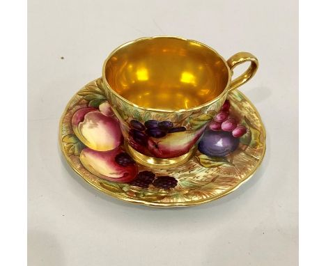 Aynsley orchard gold fruit signed N.Brunt cup and saucer good condition 