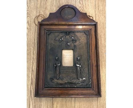 Framed ww1 death plaque to pte ralph james bolton royal worcester reg set in memorial oak frame 