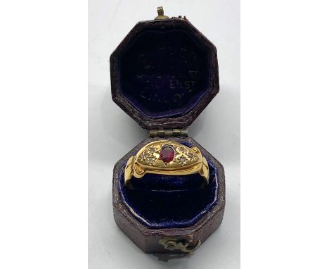 Victorian 18ct gold ruby and diamond ring Chester gold hallmarks weight of ring 2.1g 