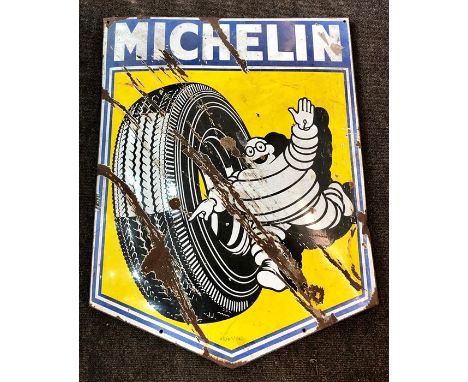 Early vintage large enamel sign Michelin measures approx 22ins by 24ins 