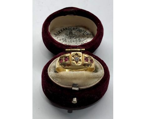 Victorian 18ct gold ruby and diamond ring Sheffield gold hallmarks weight of ring 3.6g 