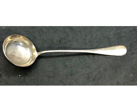 Large continental silver soup ladle measures approx 34.5cm long bowl measures approx 9.6cm dia weight 198g