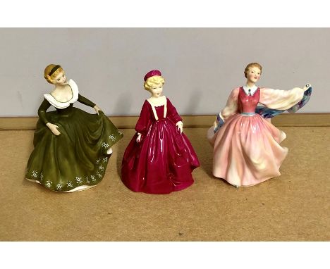 2 Royal Doulton lady figurines and 1 Royal Worcester 