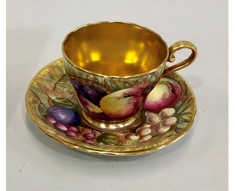 Aynsley orchard gold fruit signed N.Brunt cup and saucer good condition 