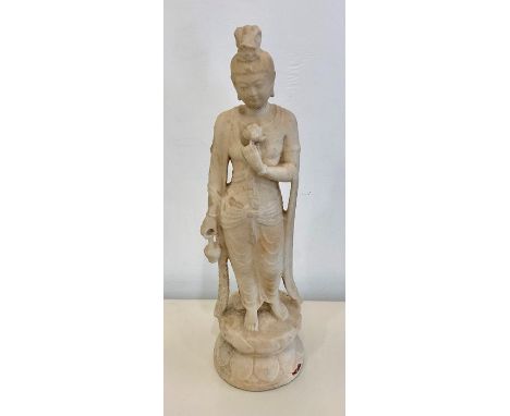 Early chinese carved marble statue of Guanyin as found condition crack to neck the size of this item measures approx 17” tall