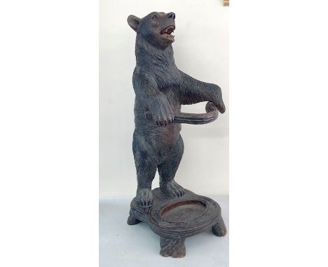 Fine carved black forest Bear stick / umbrella stand, condition: to the side of the bear one side has cracks to the wood, as 