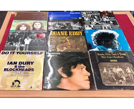 Selection of 9 lps includes Donovan Ian Dury, Duanne Eddy Bob Dylan t-rex the who  etc 