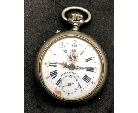 Antique. Rosskopf  &amp; Cie antimagnetic pocket watch  winds and ticks but no warranty given case measures not including loo