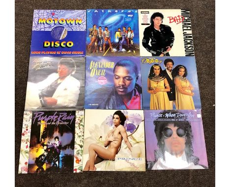 Selection of 9 lps includes Thelma Houston, Jacksons, Alexander Oneal, Prince, Odyssey Michael Jackson etc