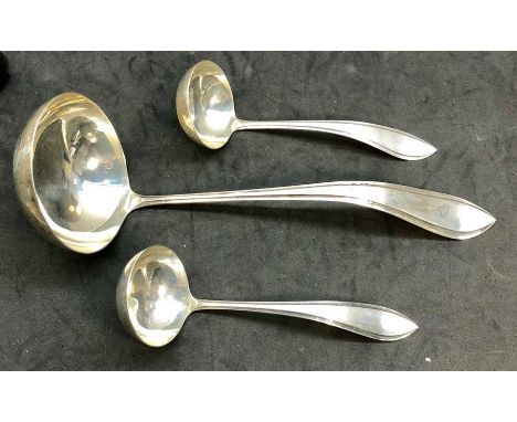 Antique Dutch silver soup ladle and 2 sauce ladles dutch silver hallmarks makers Van kempen soup ladle measures approx 28cm l