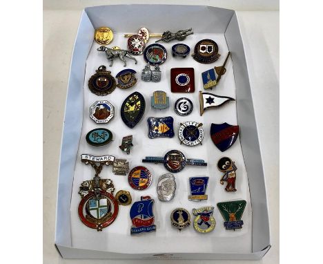 Collection of vintage enamel badges includes butlins etc 
