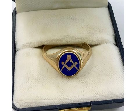 Vintage 9ct gold and enamel masonic Ring weight 7.1g 