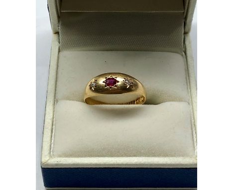 Victorian 18ct gold ruby and diamond ring Birmingham gold hallmarks weight of ring 1.8g 