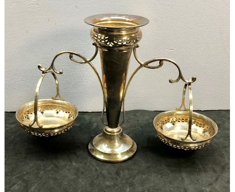 Antique George V sterling silver epergne Birmingham 1924 makers Deakin n &amp; Francis ltd stand 18cm tall by 27cm wide with 