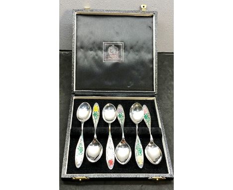 Boxed set of silver and enamel spoons 1976year of the rose 